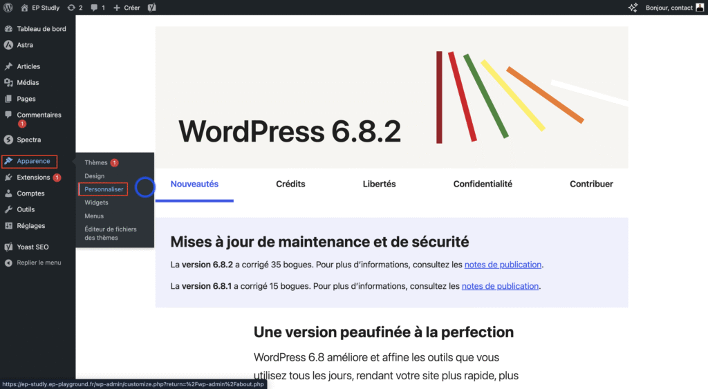 Accéder aux réglages WordPress