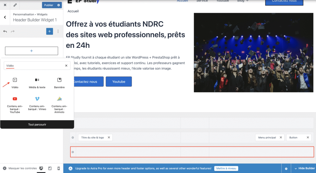 Vidéo dans le header