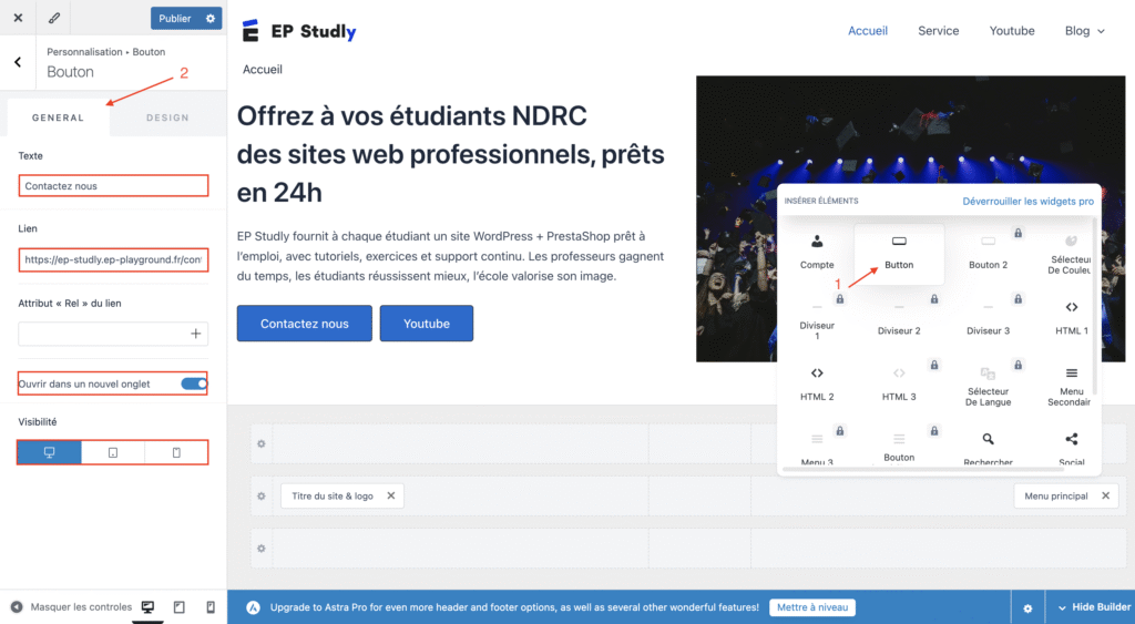 Lien bouton wordpress