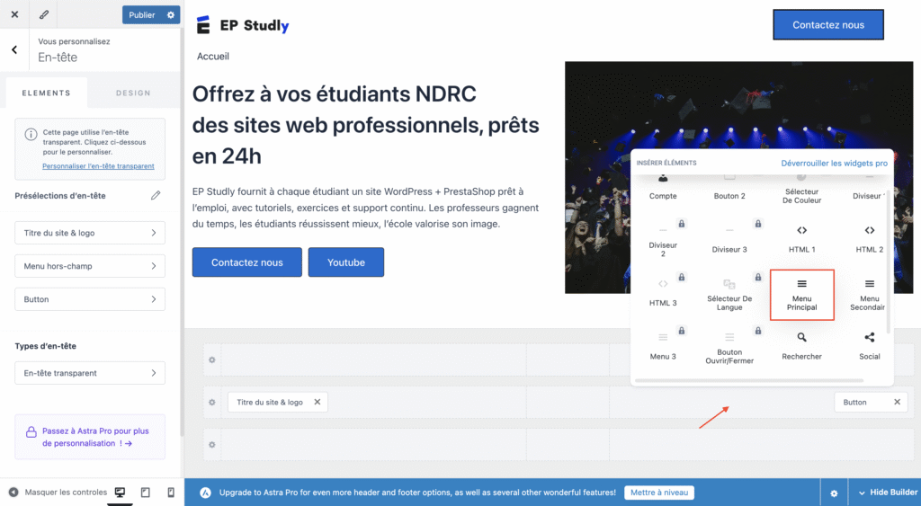 Ajouter le widget "menu principale"