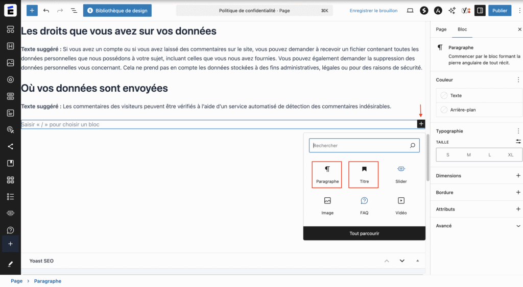 Ajouter le contenu à votre page de politique de confidentialité