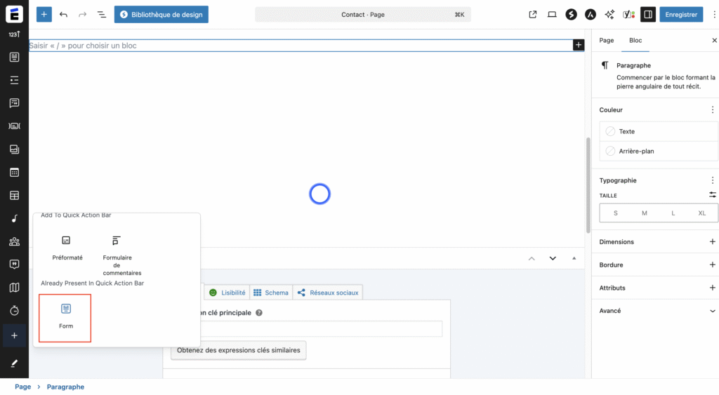 Ajouter le widget "Form" via spectra