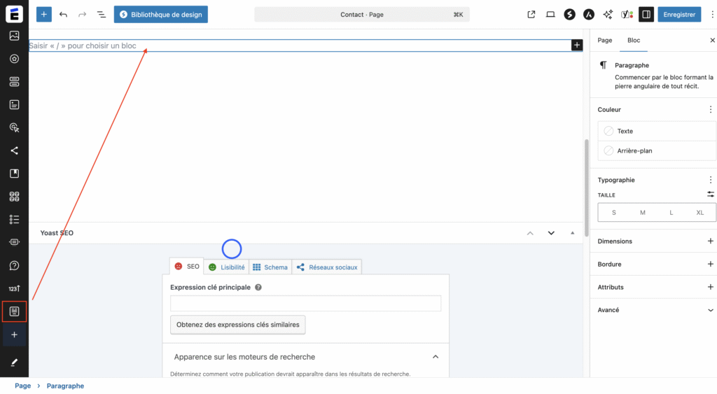 Glisser le widget formulaire de contact sur votre page wordpress