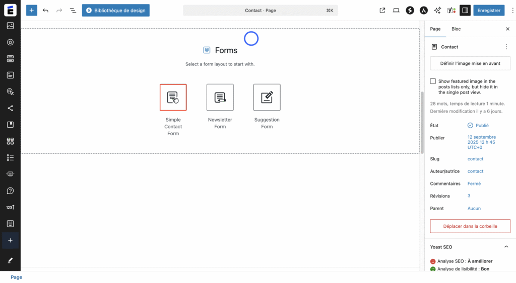Sélectionner l'option "Simple Contact Form"