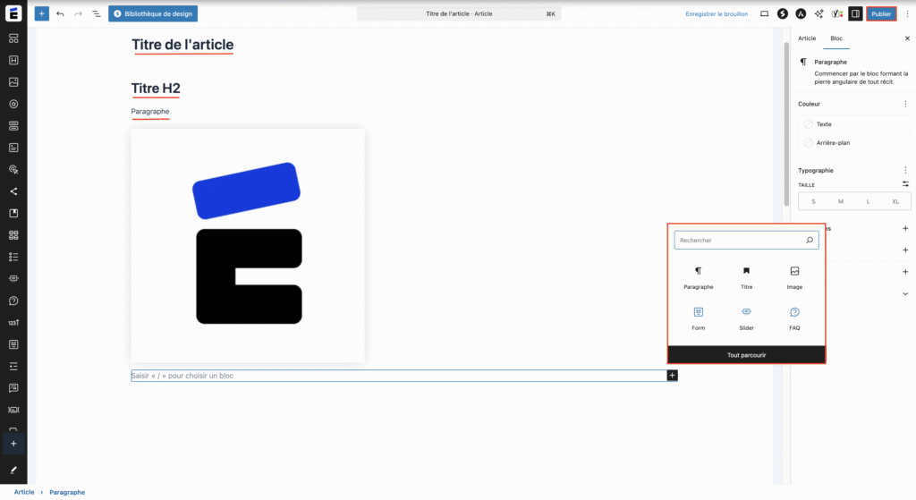 Ajouter les différents blocs