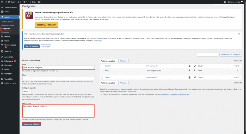 Ajouter une catégorie d’articles