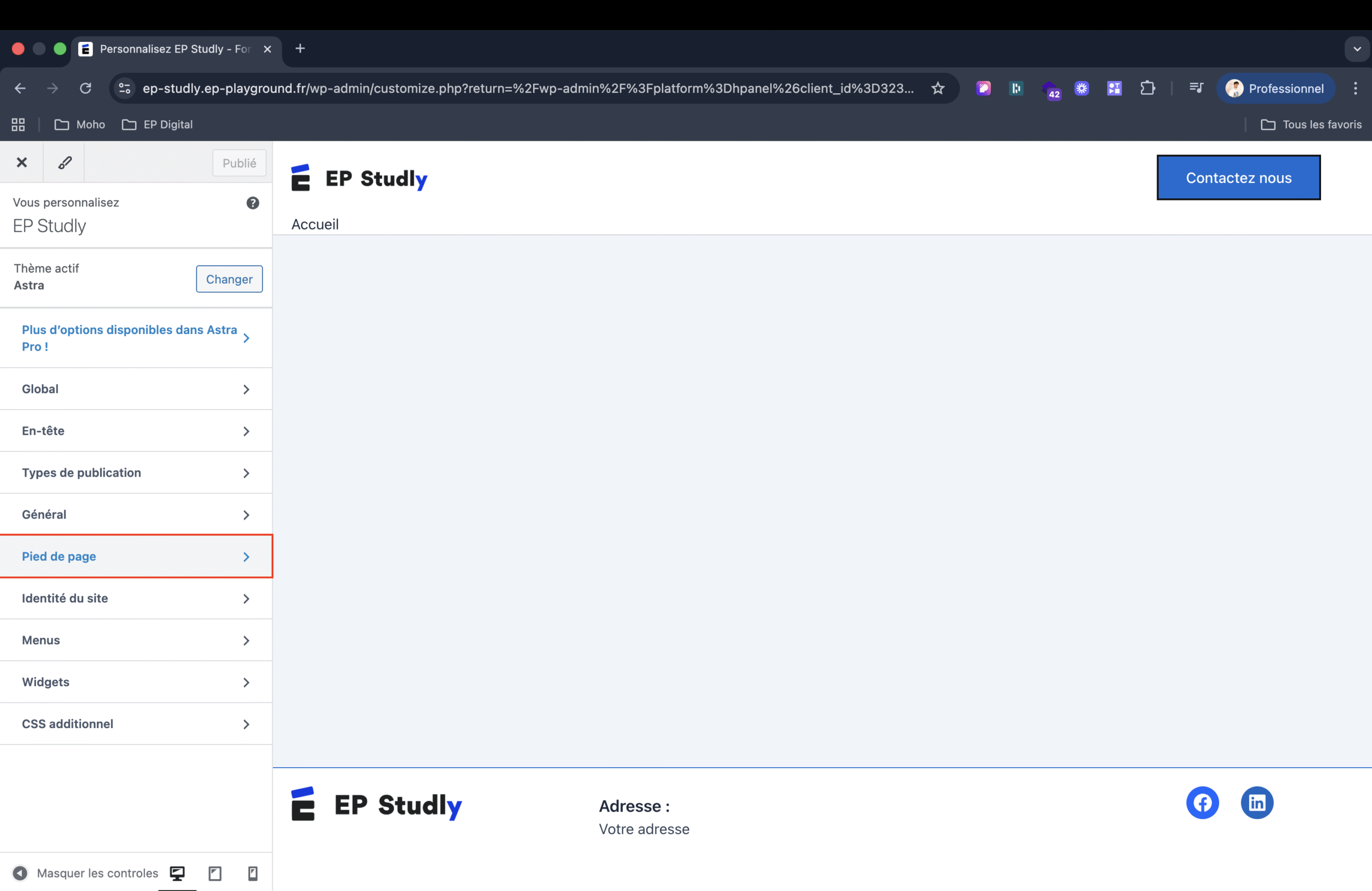 Onglet "Pied de page"