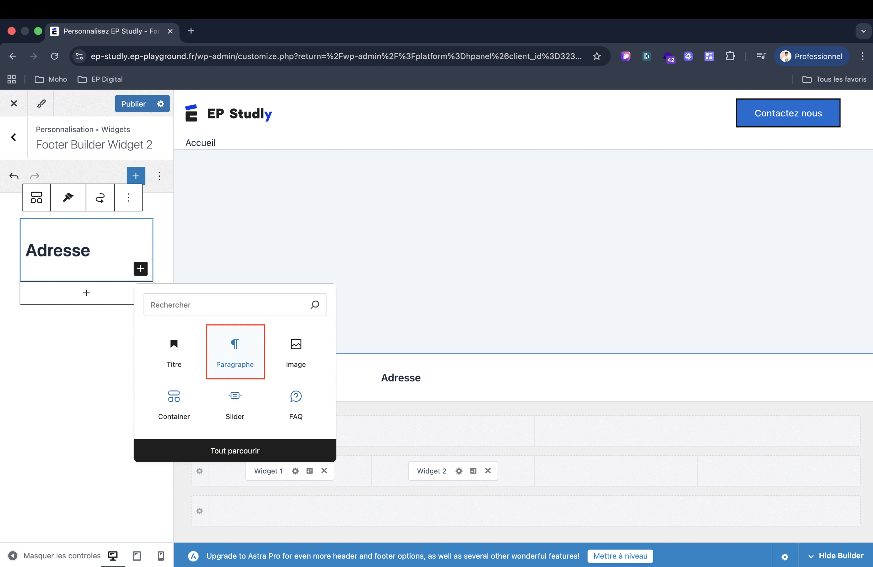 Ajouter un widget titre et paragraphe 