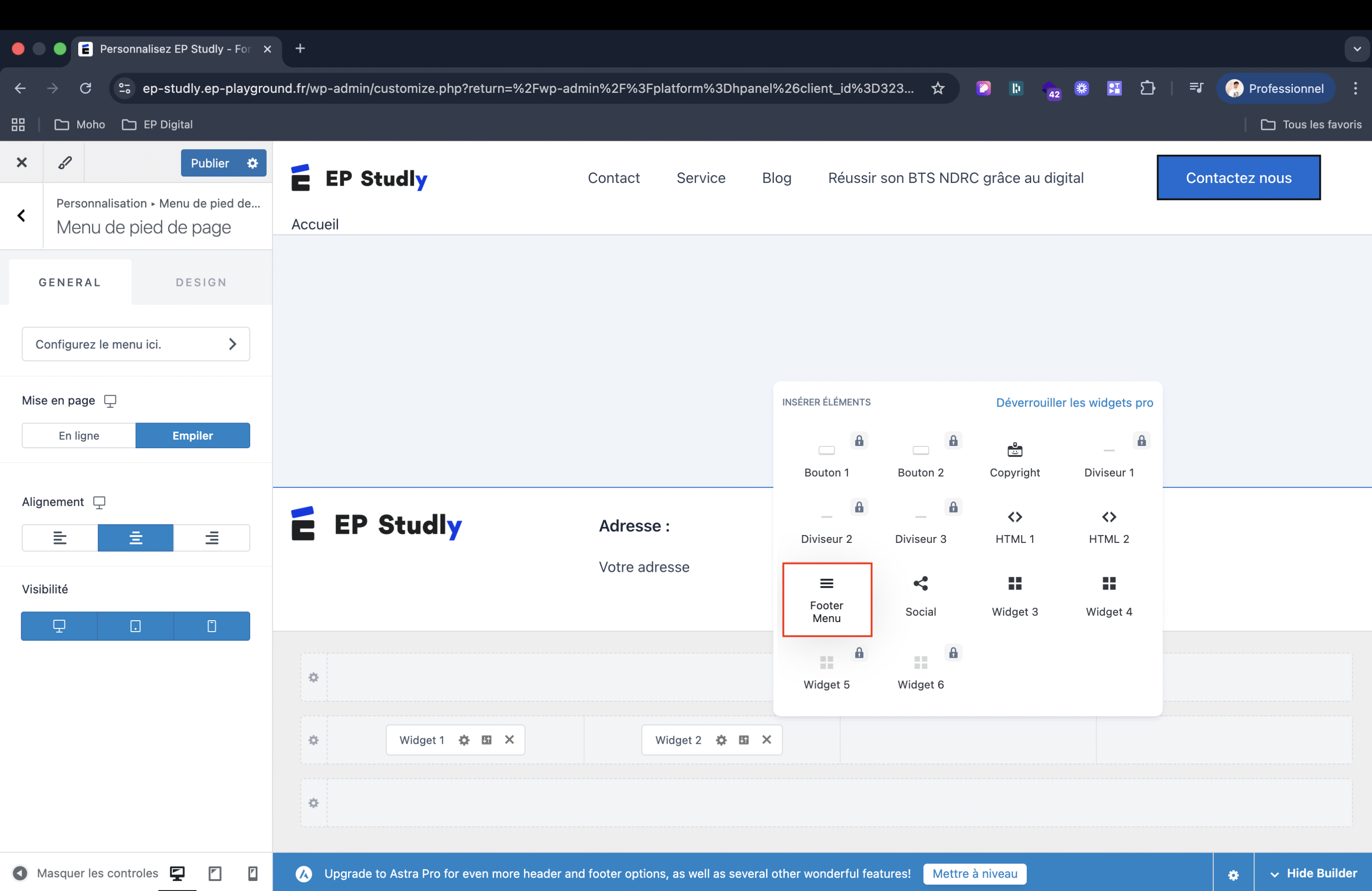 Ajouter le widget footer 
