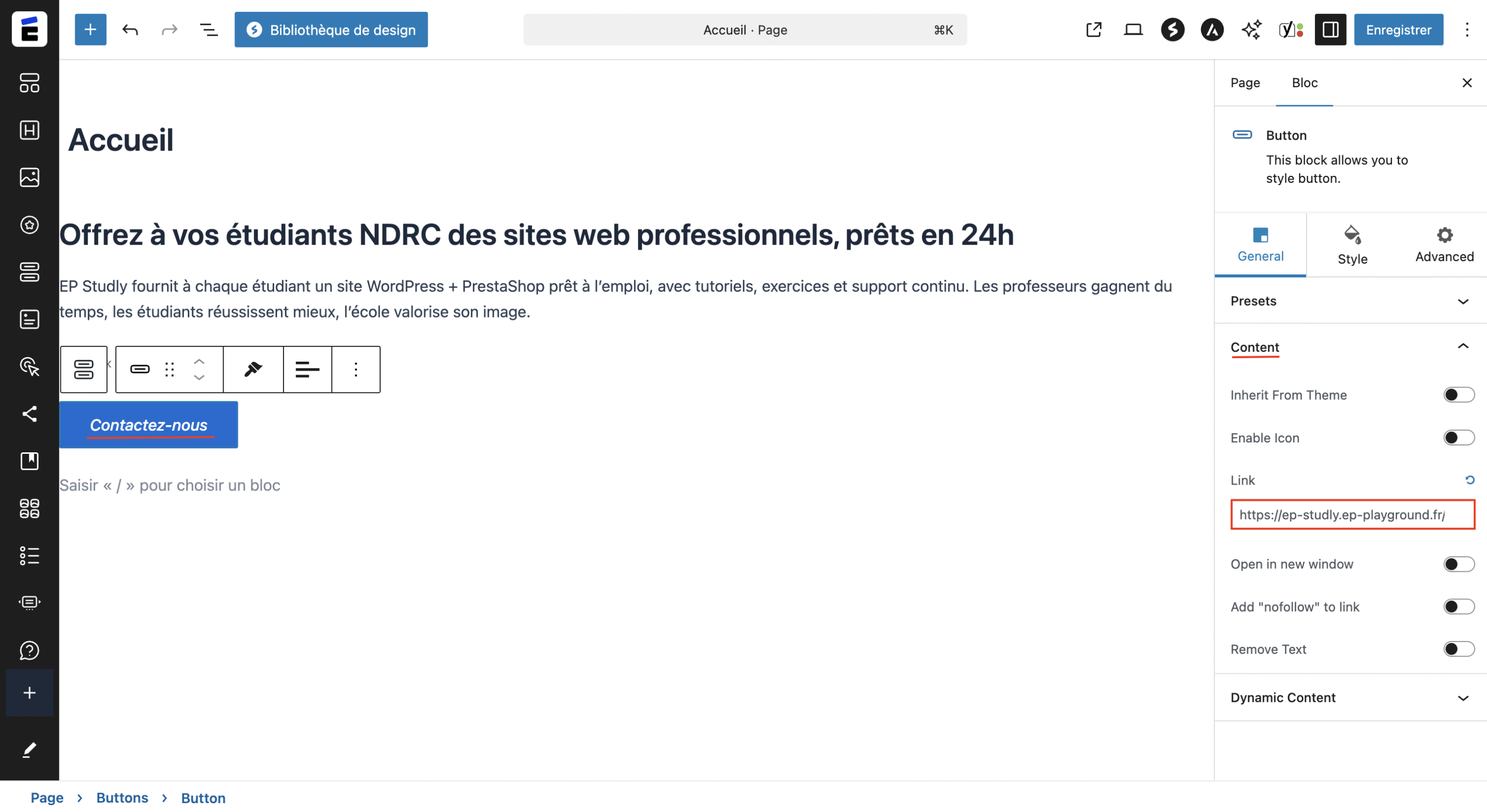 Ajouter un titre et un lien à votre bouton 