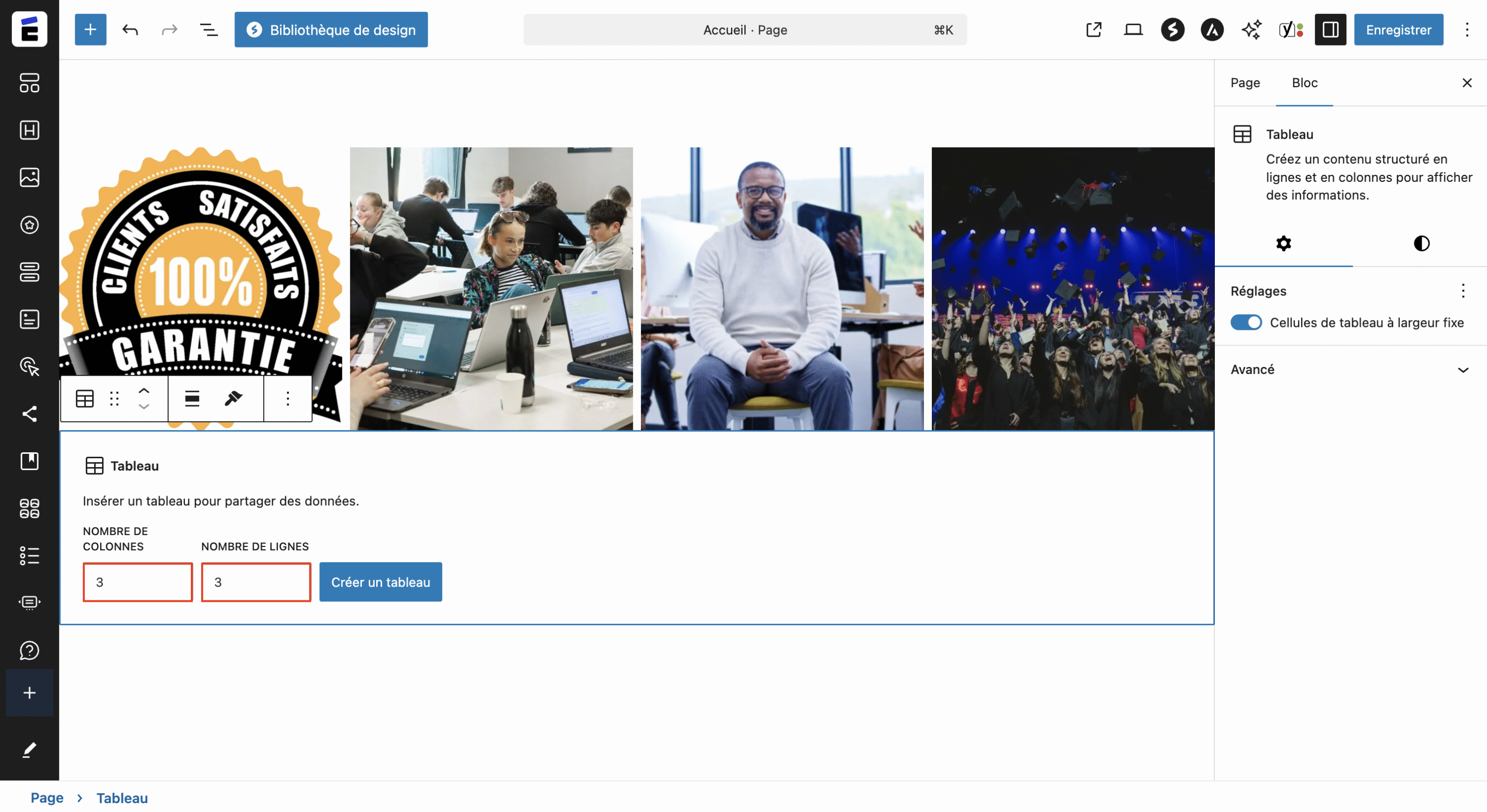 Nombre de ligne et de colonne de votre tableau 
