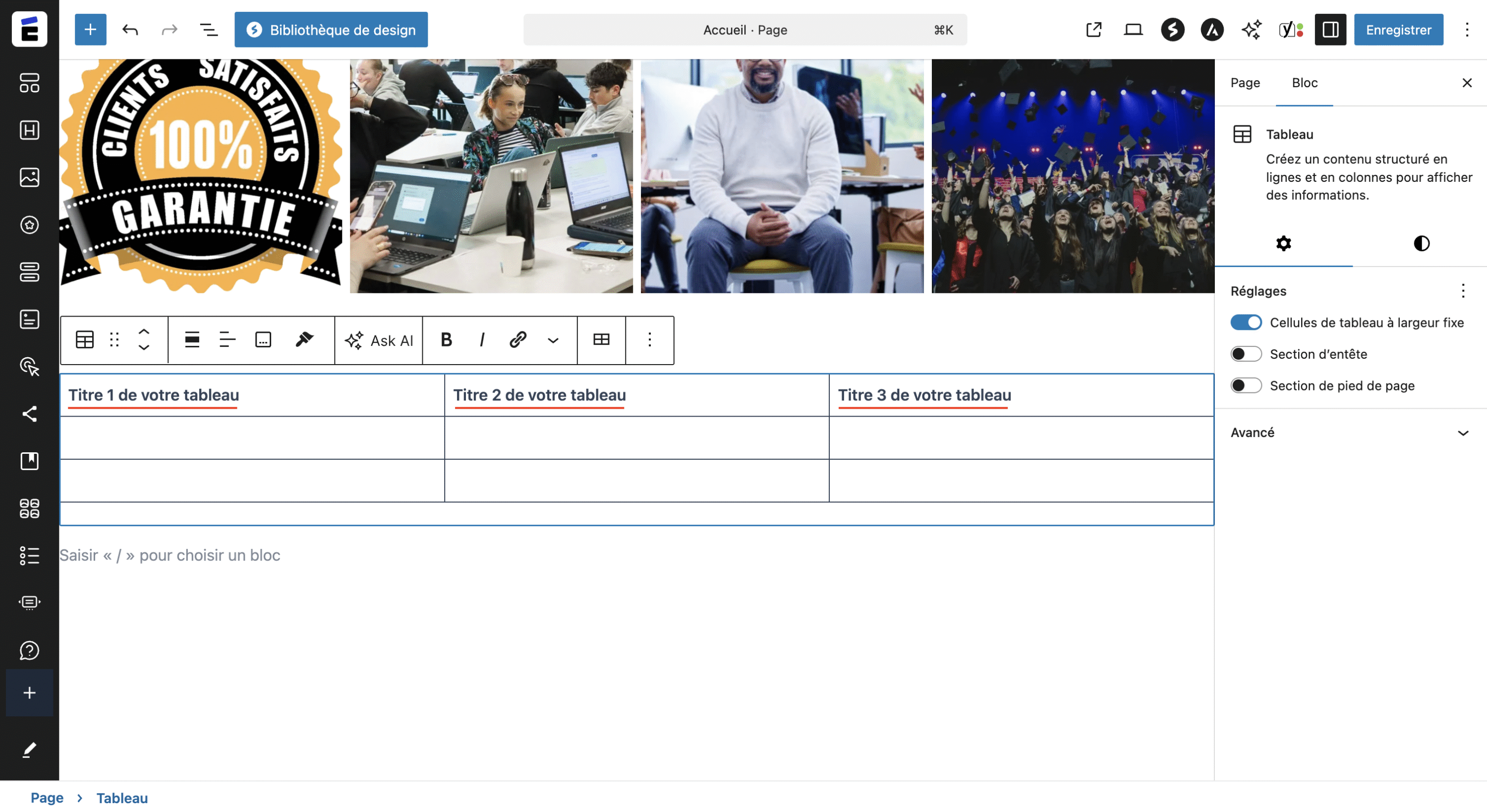 Insérer le contenu dans votre tableau 