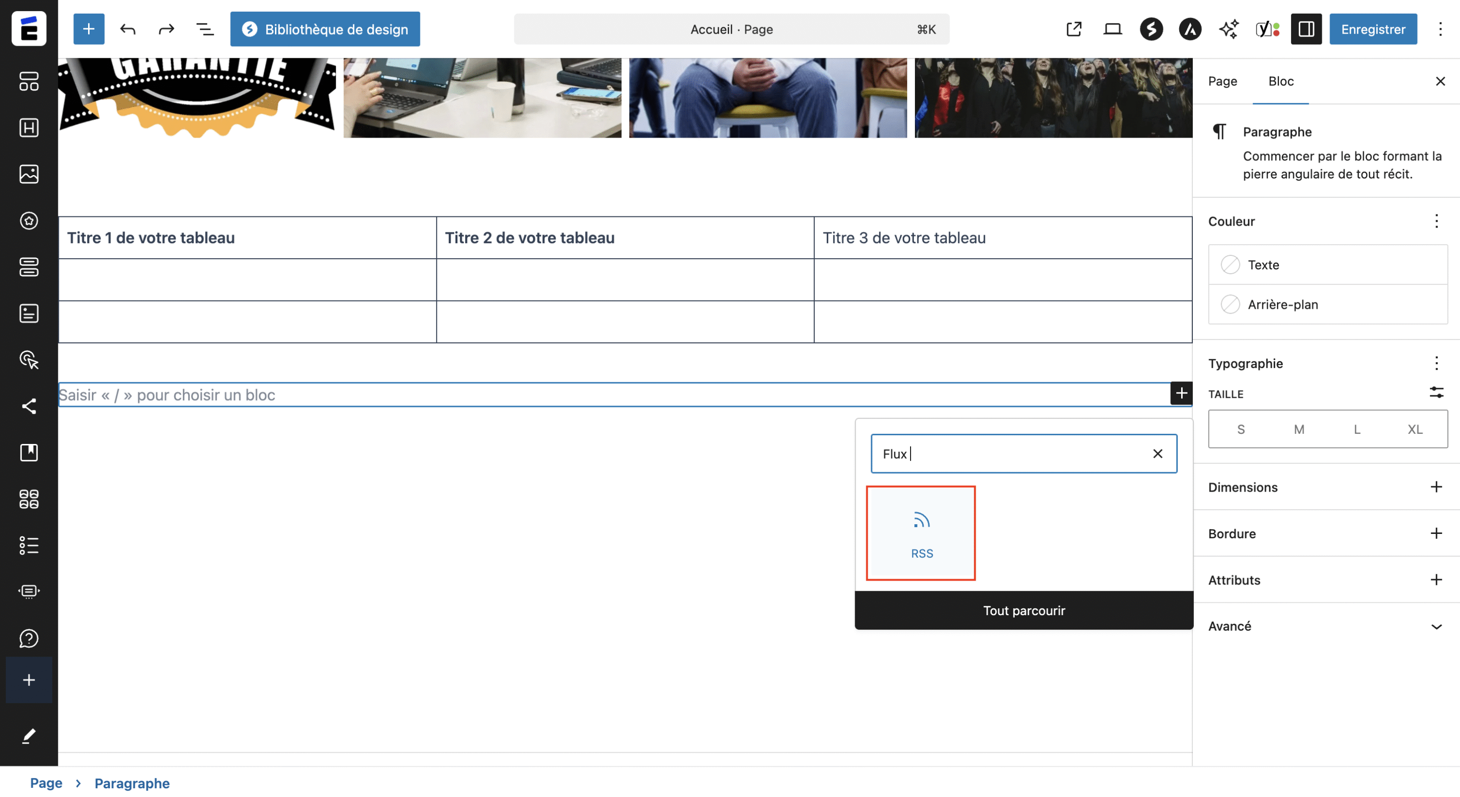 Ajouter le widget flux RSS