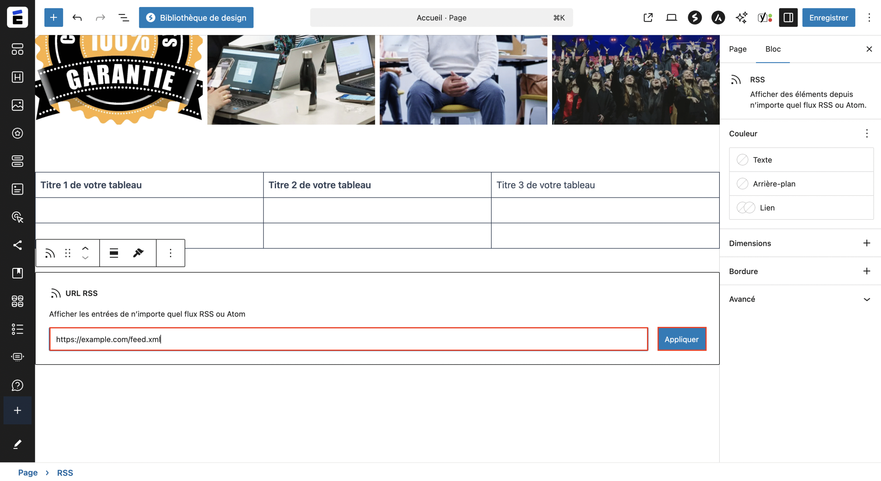 Ajouter le lien de votre flux RSS