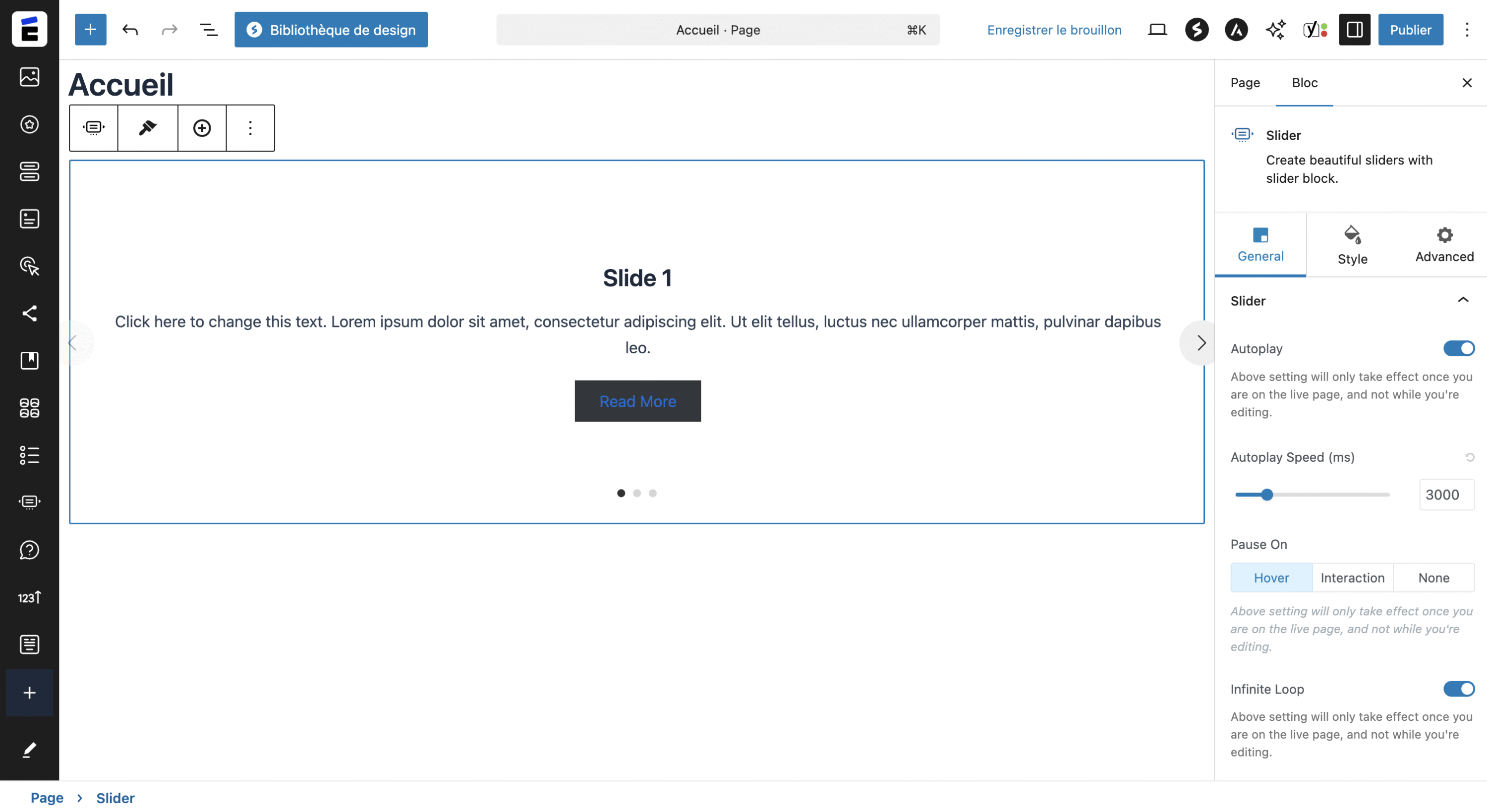 Prévisualisation du slider wordpress