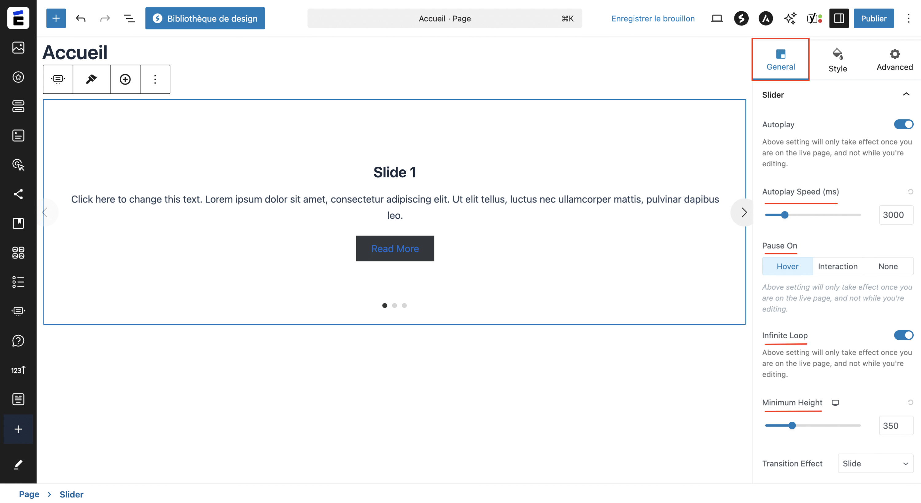 mise en page du slider 
