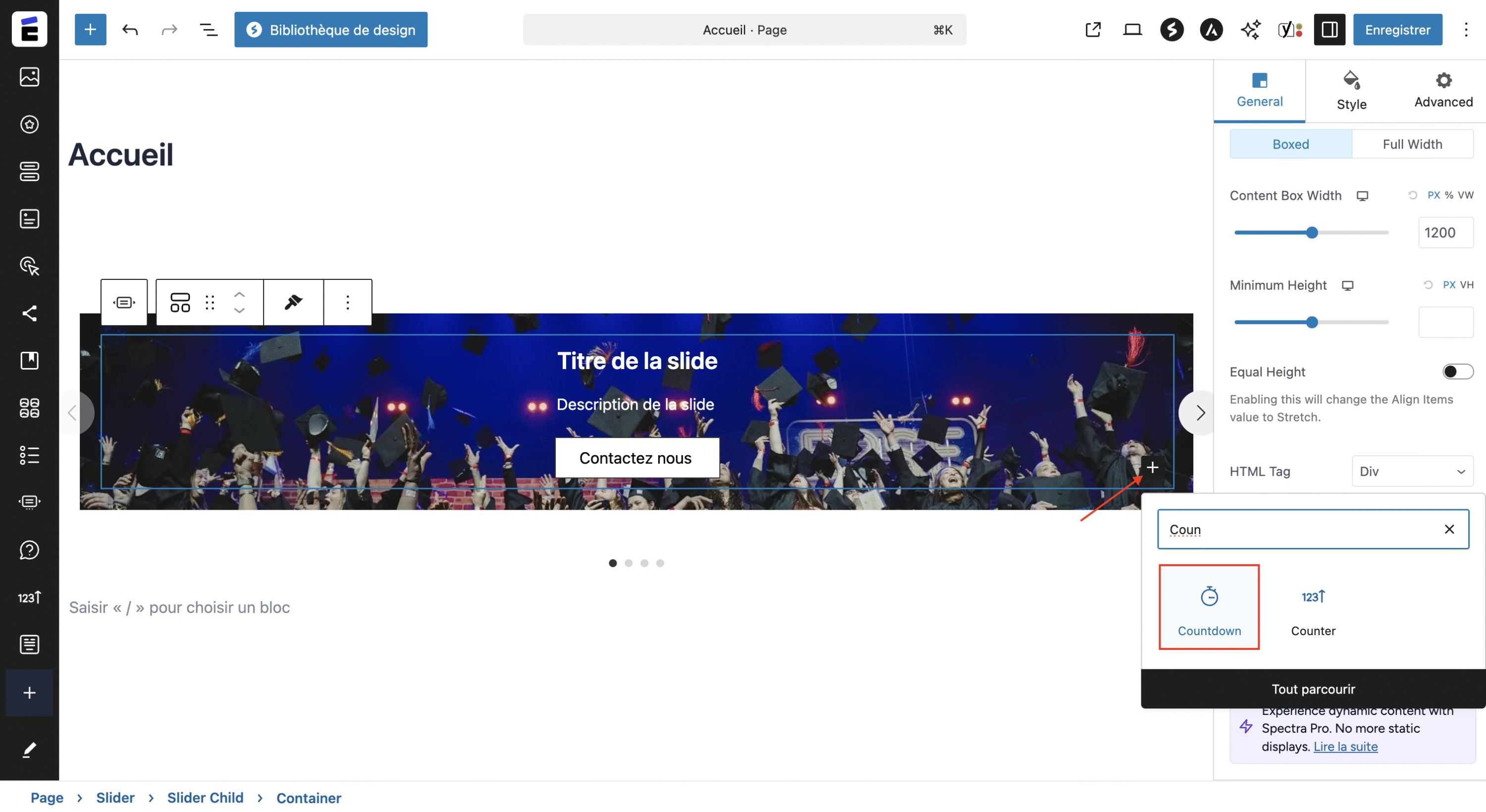 Ajouter un widget à votre slider 
